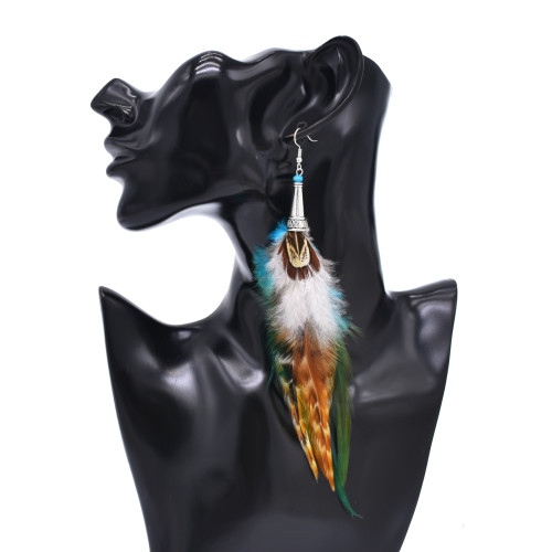 E-6329 Feather Dangle Earrings For Women Girls Bohemian Ethnic Vintage Long Fringe Earrings