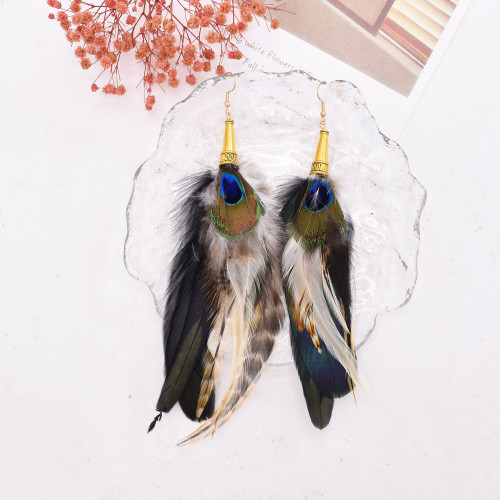 E-6329 Feather Dangle Earrings For Women Girls Bohemian Ethnic Vintage Long Fringe Earrings