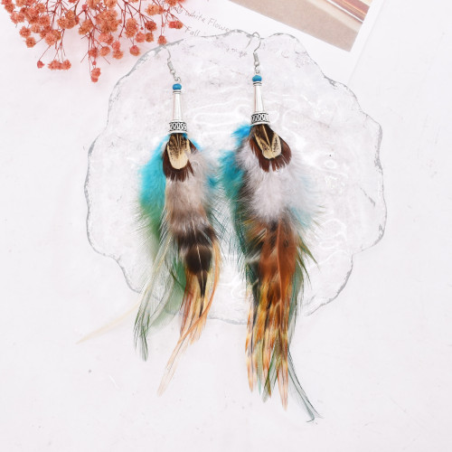 E-6329 Feather Dangle Earrings For Women Girls Bohemian Ethnic Vintage Long Fringe Earrings