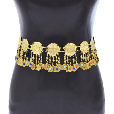 N-8474 Vintage Afghan Gypsy Gold Silver Coin Waist Chain