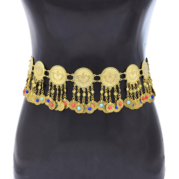 N-8474 Vintage Afghan Gypsy Gold Silver Coin Waist Chain