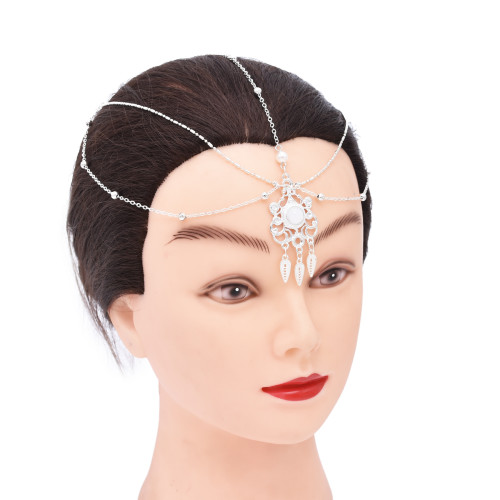 F-1254 Bright silver ethnic women's hair accessory acrylic pendant long tassel headband