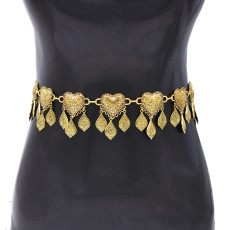 N-8476 Vintage Ethnic Heart Pattern Leaf Tassel Women Body Belly Waist Chains Jewelry