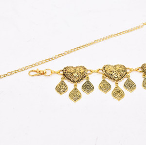 N-8476 Vintage Ethnic Heart Pattern Leaf Tassel Women Body Belly Waist Chains Jewelry