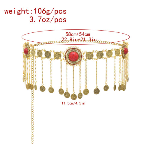 N-8479 Retro ethnic coin tassel women's body, abdomen, waist chain, jewelry