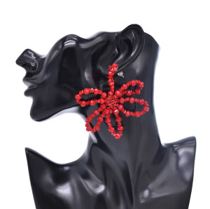 E-6785 Acrylic handmade bead pearl earrings woven with simple crystal five leaf flower earrings for women