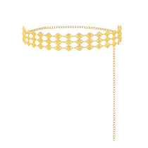 N-8483 Golden Silvery 3-Layer Sun Carved Pattern Metal Waist Belly Chains