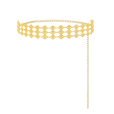 N-8483 Golden Silvery 3-Layer Sun Carved Pattern Metal Waist Belly Chains
