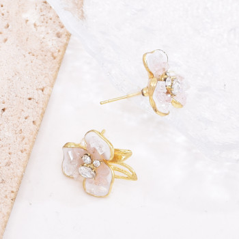 E-6789 Pink crystal flower new Chinese style earrings for women, light luxury and high-end earrings