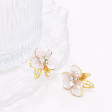 Pink crystal flower new Chinese style earrings for women, light luxury and high-end earrings