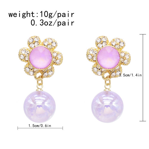 E-6787 Purple Crystal Flower Spherical Pendant Earrings for Women