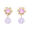 E-6787 Purple Crystal Flower Spherical Pendant Earrings for Women