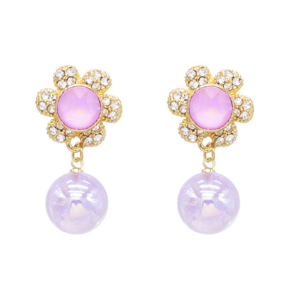 E-6787 Purple Crystal Flower Spherical Pendant Earrings for Women