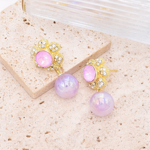 E-6787 Purple Crystal Flower Spherical Pendant Earrings for Women