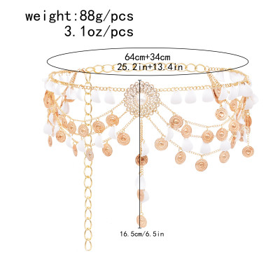 N-8486 New European and American sexy body accessories body chain coin flower water droplet multi-layer tassel waist chain for women