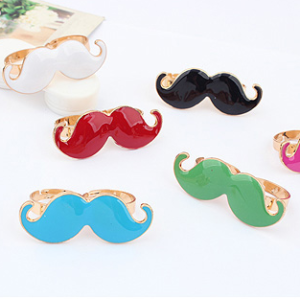 R-0186 New Fashion Gold Plated Metal Enamel Lovely Fat Mustache Double Fingers Ring