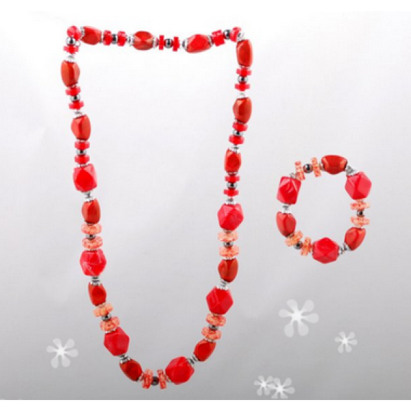 Vintage Style Fashion Colorful Acrylic Beads Bracelet Necklace Set N-0150