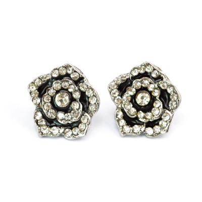 E-0691 New Korean Style Fashion Delicate Rhinestone Flower Alloy Stud Earrings