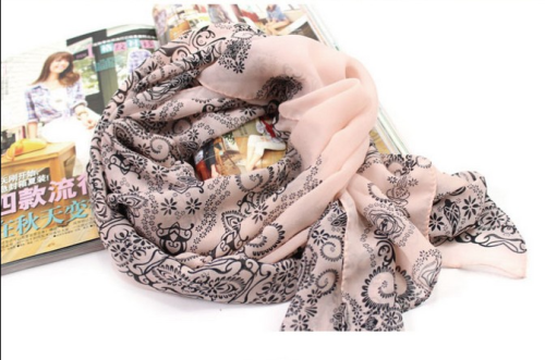 New blue and white porcelain vintage style  flower 4colors chiffon long scarf C-0044