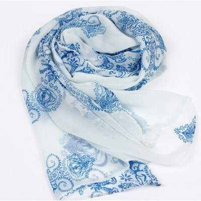 New blue and white porcelain vintage style  flower 4colors chiffon long scarf C-0044