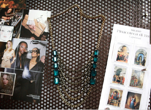 N-3767 fashion vintage green gem bronze multilayer chain collar necklace for women