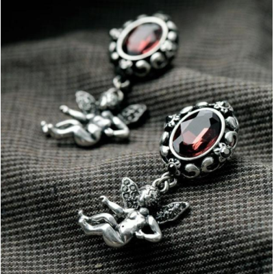 E-3244  European Style Vintage Silver plated Red Crystal Angle wing Dangle Earrings