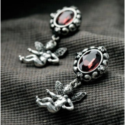 E-3244  European Style Vintage Silver plated Red Crystal Angle wing Dangle Earrings