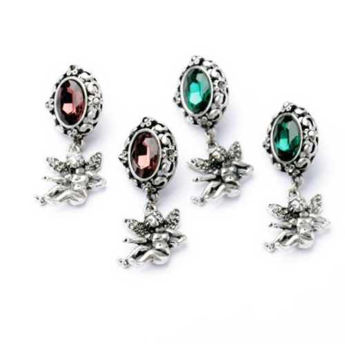 E-3244  European Style Vintage Silver plated Red Crystal Angle wing Dangle Earrings