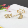 R-1163 2015 Korea fashion retro gold silver plated flower leaf leaves rhinestone crystal joint finger punk Ring set jewelry for women 3pcs/set