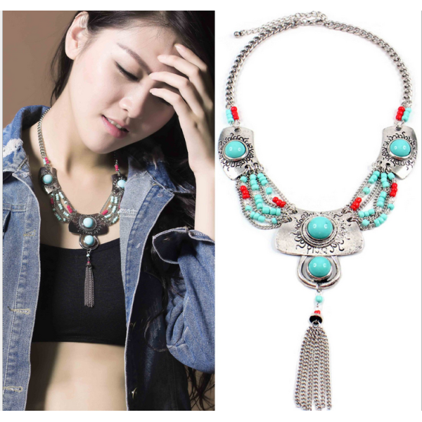 N-5357 European style silver/gold plated alloy Carving resin tassel necklace earring set