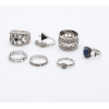 R-1449 7Pcs/Set Fashion Gypsy Vintage Silver Plated Turquoise Finger Ring Kncukle Rings For Women  Jewelry