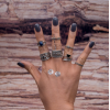 R-1449 7Pcs/Set Fashion Gypsy Vintage Silver Plated Turquoise Finger Ring Kncukle Rings For Women  Jewelry