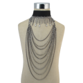 N-6843 Bohemian Fashion Gold Gun Black Jewelry Set Necklace And Choker Rhinestone Long Necklaces For Women Girls