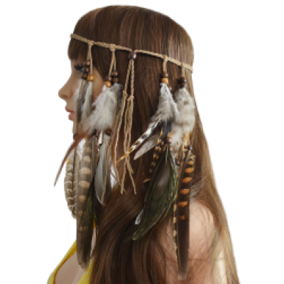 F-0411 Fashion Handmade Ethnic Gypsy Rope Brown Feather Hairbands Women Boho  Hairband Hair Accessory