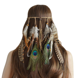 F-0411 Fashion Handmade Ethnic Gypsy Rope Brown Feather Hairbands Women Boho  Hairband Hair Accessory