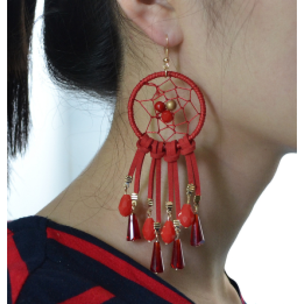 E-4123 5 Colors Bohemian Big Hooks Drop Earring With Tassel Punk Style