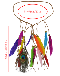 F-0416 New Fashion Handmade Ethnic Tribal Gypsy Rope Wood Beads Colorful Feather Hairband Hair Clip Women Jewelry