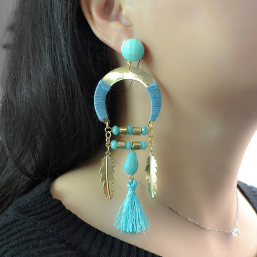 E-4143 4 Colors Vintage Antique Gold Plated  Fashion Long Tassel Feather  Drop Dangle Hook  Charm Earrings For Women Jewelry