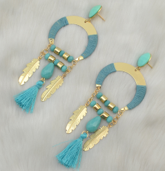 E-4143 4 Colors Vintage Antique Gold Plated  Fashion Long Tassel Feather  Drop Dangle Hook  Charm Earrings For Women Jewelry