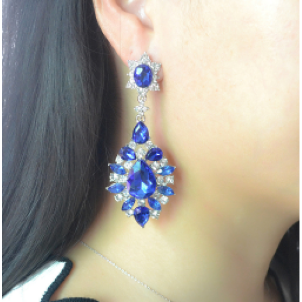E-4145 4 Colors Fashion Trendy Women Italina Style Silver Plated Full Rhinestone crystal  Drop Dangle Earrings