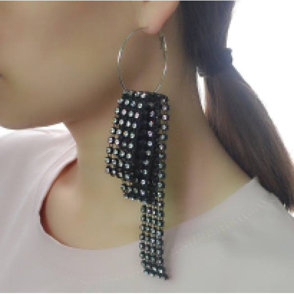 E-4152 4 Styles 2 Colors Black White Hook Circle Rhinestone Plastic Drop Earrings for Women Jewelry