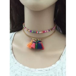 N-6870 2 Styles New Bohemian Gold Silver Colorful Chain Choker Necklaces Tassel Women Jewelry