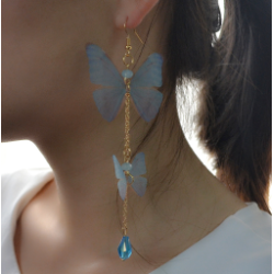 E-4164 New Arrived Blue Plastic Chain Gold Hook Butterfly Pendant Charm Ear For Women Earring Jewelry