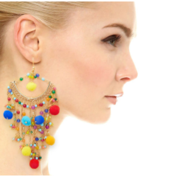 E-4167 Bohemian Round Tassel Beads Pendant Hook Earring for Women Jewelry