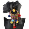 E-4167 Bohemian Round Tassel Beads Pendant Hook Earring for Women Jewelry