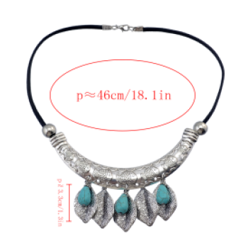 N-6888 New Fashion Green Stone Silver Plated Choker Necklace Leaves Shape Tassel Fashion Jewelry