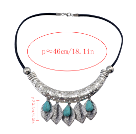 N-6888 New Fashion Green Stone Silver Plated Choker Necklace Leaves Shape Tassel Fashion Jewelry