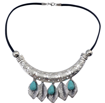 N-6888 New Fashion Green Stone Silver Plated Choker Necklace Leaves Shape Tassel Fashion Jewelry