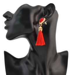 E-4200 3 Colors Fashion Bead Charm Drop Stud Tassel Earring for Women Jewelry