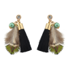 E-4206 Fashion Black Feather Long Tassel Charm Drop Stud Earring for Women Jewelry